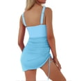 thumbnail image 3 of ylioge Womens Tankini Swimsuits Built in Bras One-Piece V Neck Dresses Bathing Suits Ladies Trendy Solid Color Side Drawstring Swimsuit, 3 of 6