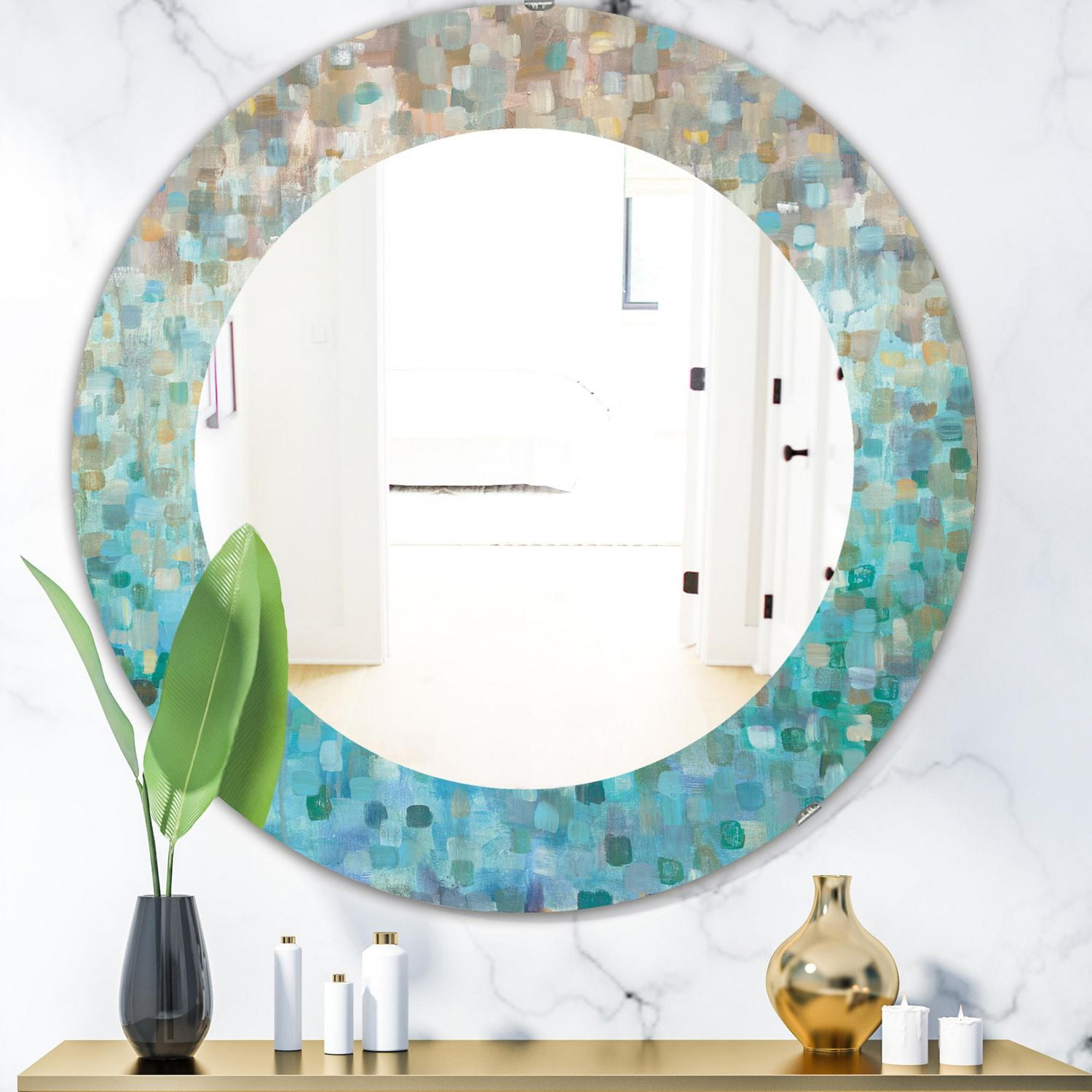 Designart 'Blocked Abstract' Miroir Traditionnel - Miroir Mural Ovale ou Rond - 32x32