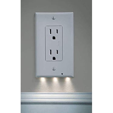 Home Outlet Wall Plate with 3-LED Night Lights (4-pack) - No Batteries or Wires - Installs in Seconds - (White Décor 4-Pack)
