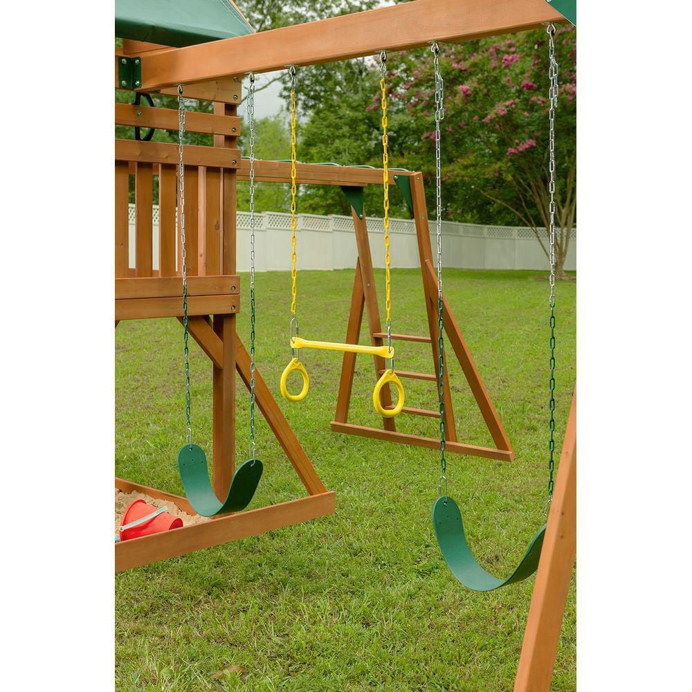 Creative Cedar Designs Mountain View Lodge Wooden Playset with Rock Wall