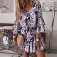 thumbnail image 2 of Fridja Womens V-Neck Frenulum A-Shaped Long Sleeve Print Dress Mini Dress, 2 of 7