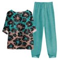 thumbnail image 1 of Mikilon Ensemble Élégant pour Femmes 2 Pcs Coton Lin Imprimé Manches Cinq-Quarts Col Rond + Pantalon Décontracté Vert-A TG, 1 of 3