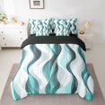 thumbnail image 2 of Erosebridal Ensembles de Literie Géométriques Mode Format Double, Ensembles de Douillette Cyan avec Draps, Ensemble de Draps de Lit Réversible à Rayures Abstraites, Super Douillet Décoratif pour Chambre, 7 Pcs, 2 of 6