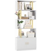 Bookshelf  Geometric Bookcase S Shaped Book Shelves Unit for Living Room  Tier Tall Decorative Display Shelf for Bedroom  Study Room  Rustic