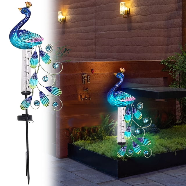 Meitianfacai Solar Peacock Rain Gauge Solar Peacock Plug-in Outdoor Decorative Light