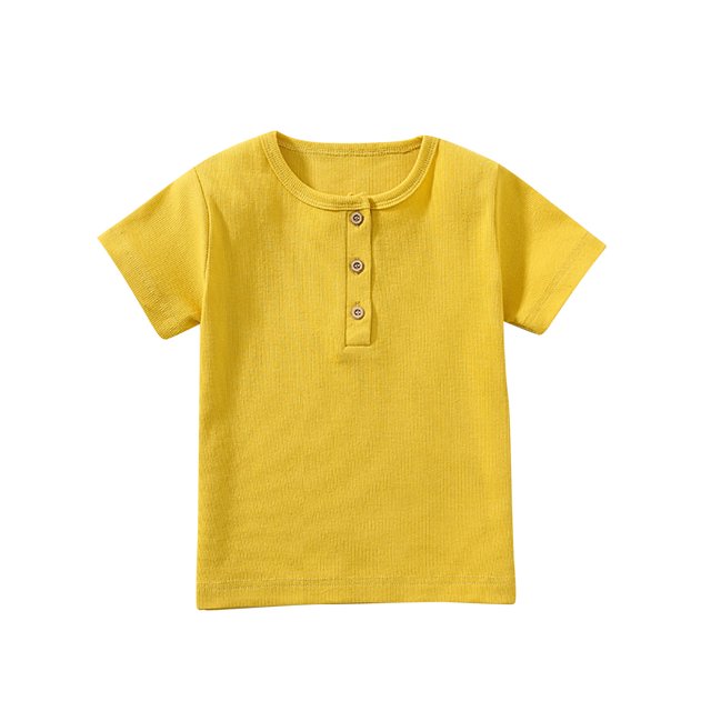 Penkiiy Haut à Manches Courtes pour Enfants Garçons Filles Mode Confortable Couleur Unie Col Rond 4 Ans Jaune