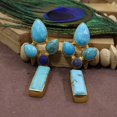 thumbnail image 2 of Blue Copper Turquoise &Lapis Lazuli Stone Flower Gold Plated Earrings For Women, 2 of 5