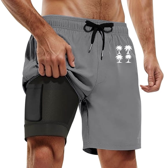 Ediodpoh Mens Swim Trunks Summer Fashion Gradient Color Double Layer Board Pants with Pockets Swim Shorts for Men Grey XL