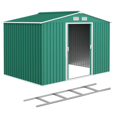 Outsunny 9.1'x 6.4' x 6.3' Garden Storage Shed w/ Steel Foundation Kit
