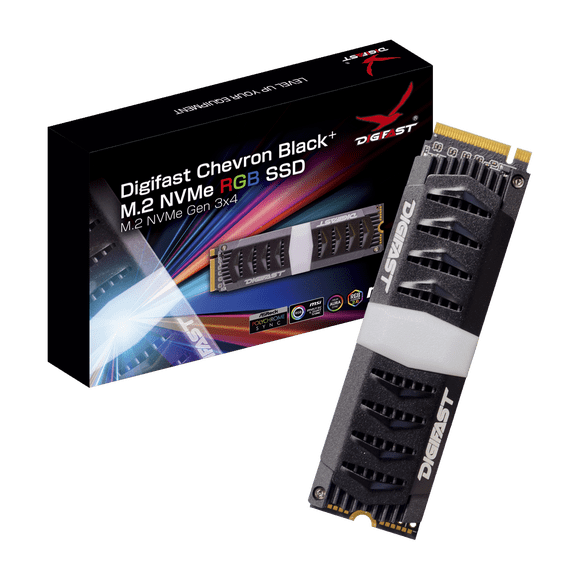 Digifast Chevron Black+ 1TB M.2 NVMe RGB SSD - Gen3x4 PCIe, M.2 2280, Toshiba BiCS3 NAND, Synchronizes With All Major Motherboard Brands