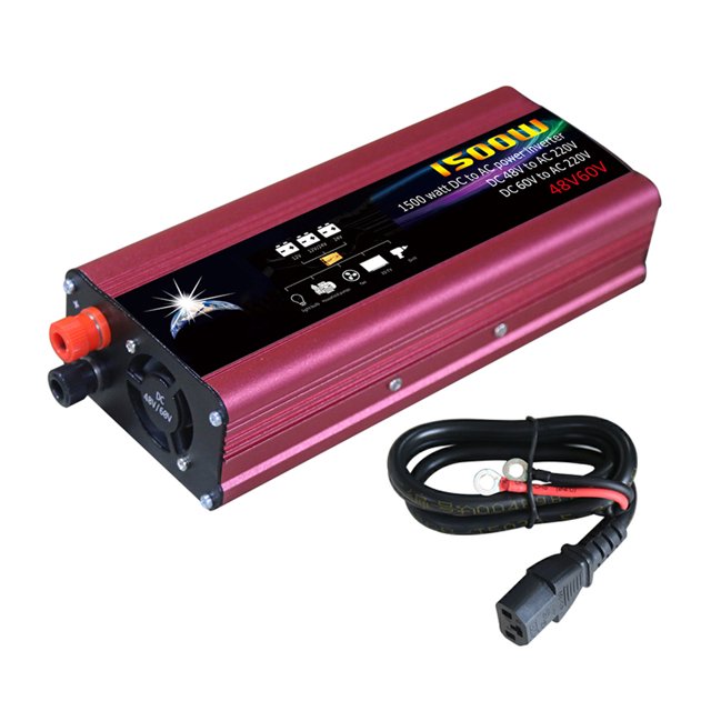 Car Power Inverter with LED Indicator, Power Converter, Intelligent Cooling, Universal Modified Sine Wave, 1500W, 48V/60V DC to 220V AC