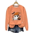 thumbnail image 1 of LMKIHUSA Chandails d'Halloween Fantôme pour Femmes Mode Décontractée Automne 2025 Chandail Kawaii Graphique Brillant Col Rond Chandail à Manches Longues Hauts Saison Effrayante Orange,m, 1 of 8