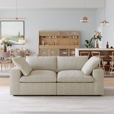 Sodrens Free Convertible Sectional Sofa Modular Couch,Modern Linen Fabric Sofa,loveseat sofa for Living Room,Apartment and Small Space,2-Seat Sofa,Khaki