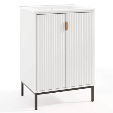 Costway Bathroom Vanity with Sink Combo 24 Inch Freestanding Bathroom Sink Cabinet White