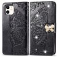 thumbnail image 1 of Wallet Case for iPhone xs max, PU Leather Flip Protective Phone Case Wrist Strap Card Slots Holder Pocket Emboss Butterfly Flower Stand Case for iPhone Black, 1 of 9