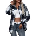 thumbnail image 2 of Women Plaid Flannel Shirt Jacket Button Down Lapel Long Sleeve Shacket Cardigan Coats Fall Spring Clothes, 2 of 7
