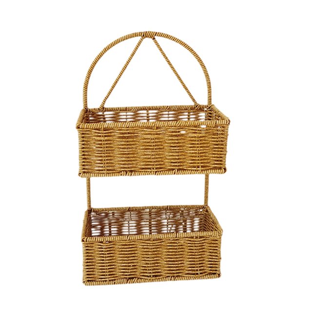 jifeng Imitation Rattan Wall Mounted Basket Handmade Woven Hanging Basket for Patio Square 2 layers
