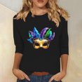 thumbnail image 1 of Hauts pour Femmes Manches 3/4 Imprimé Carnaval Décontracté Col Rond Manches Trois-Quarts T-shirt Ample Noir P, 1 of 5