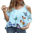 thumbnail image 1 of Chemise à Manches Courtes Imprimée à Fleurs pour Femme Été Blouse Décontractée à Épaules Froides, 1 of 2