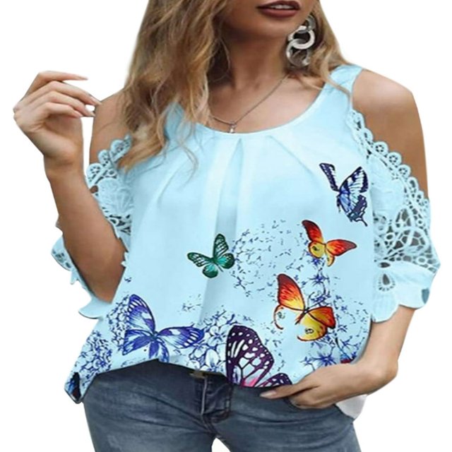Chemise à Manches Courtes Imprimée à Fleurs pour Femme Été Blouse Décontractée à Épaules Froides