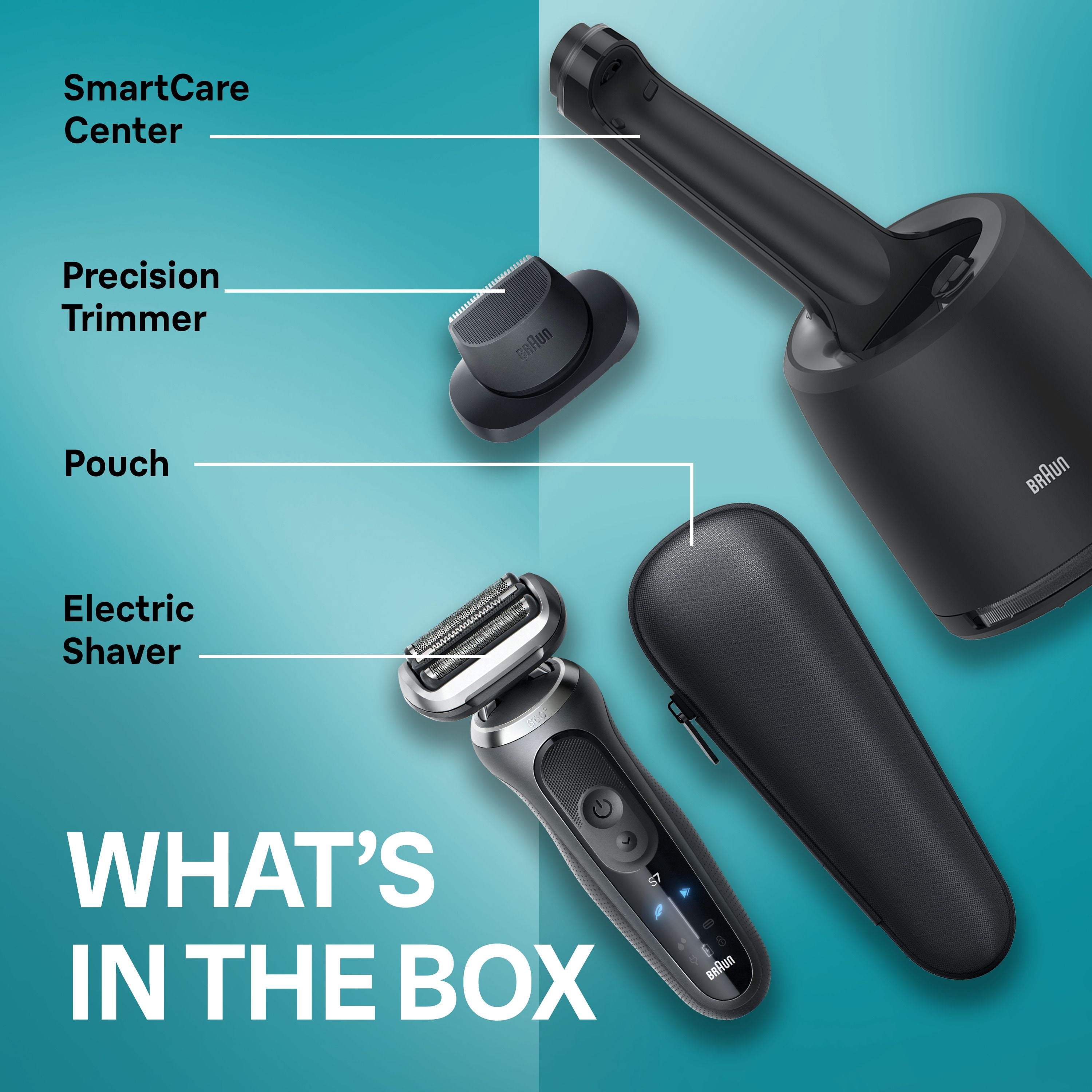 Braun Rasoir Électrique pour Hommes, Series 7 7171cc, Rasage à Sec et sous l'Eau, Modes de Rasage Turbo et Doux, Rasoir à Grille Étanche, Conçu en Allemagne, Centre SmartCare de Nettoyage et de Charge Inclus, avec T de Précision