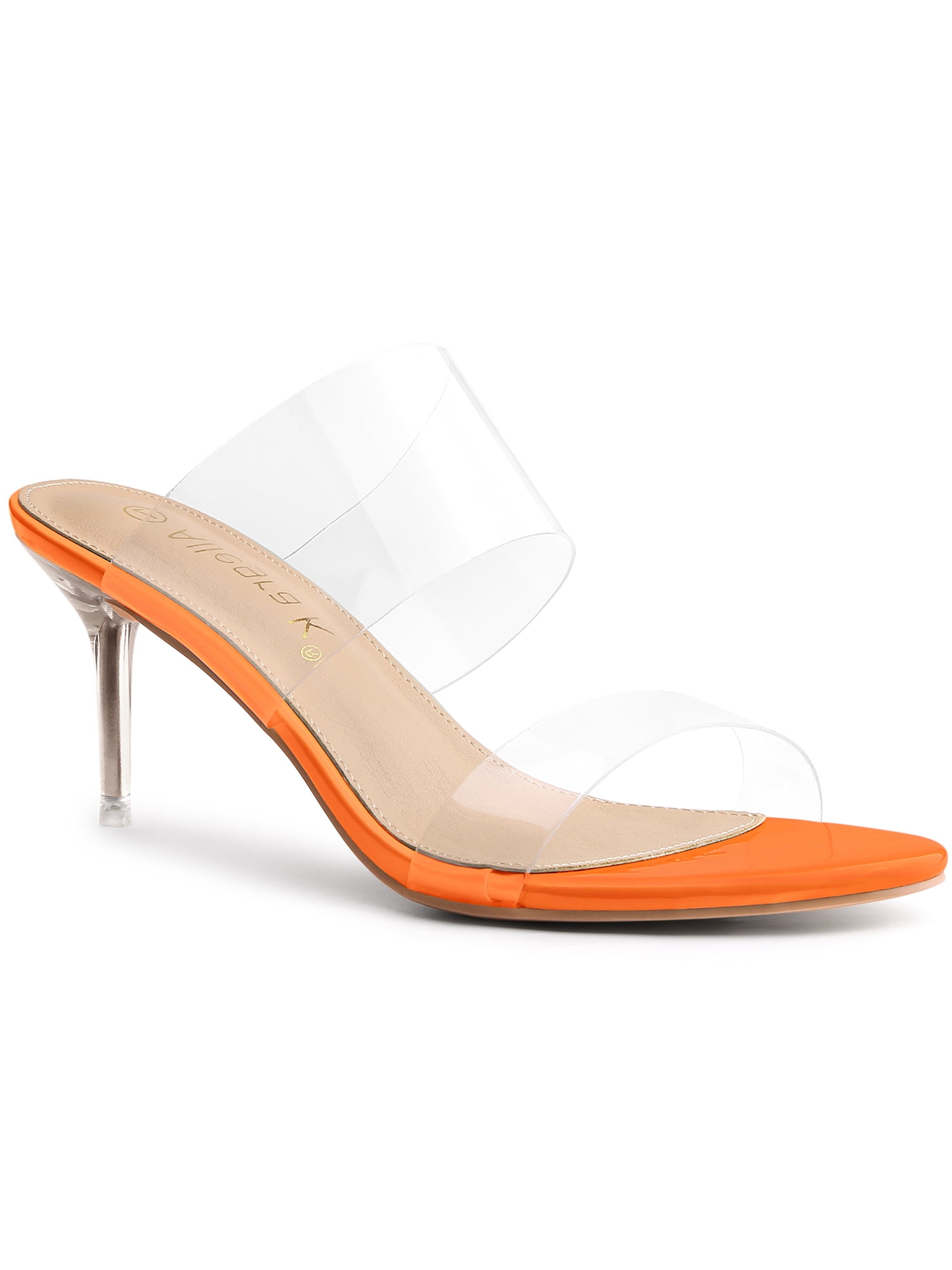 BLISSFUL STEP Women's Clear Slide Stiletto Heels Open Toe Slip On Sandals Orange 7