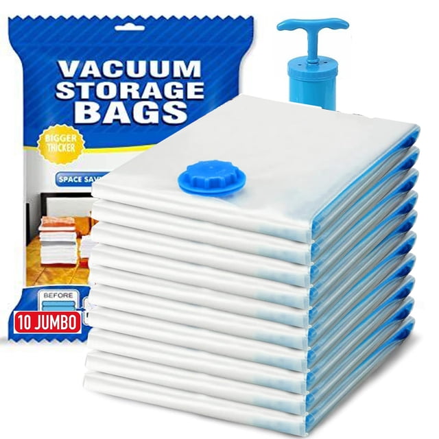 JARENGO 10 Pack Vacuum Storage Bags, Save 80% on Clothes Storage Space, Vacuum Seal Bags for Clothing Comforters and Blankets, Vacuum Sealer Bags with Hand Pump