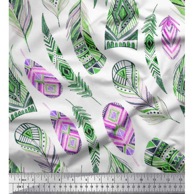 Soimoi Cotton Poplin Fabric feather African Printed Craft Fabric by the Yard 42 Inch Wide