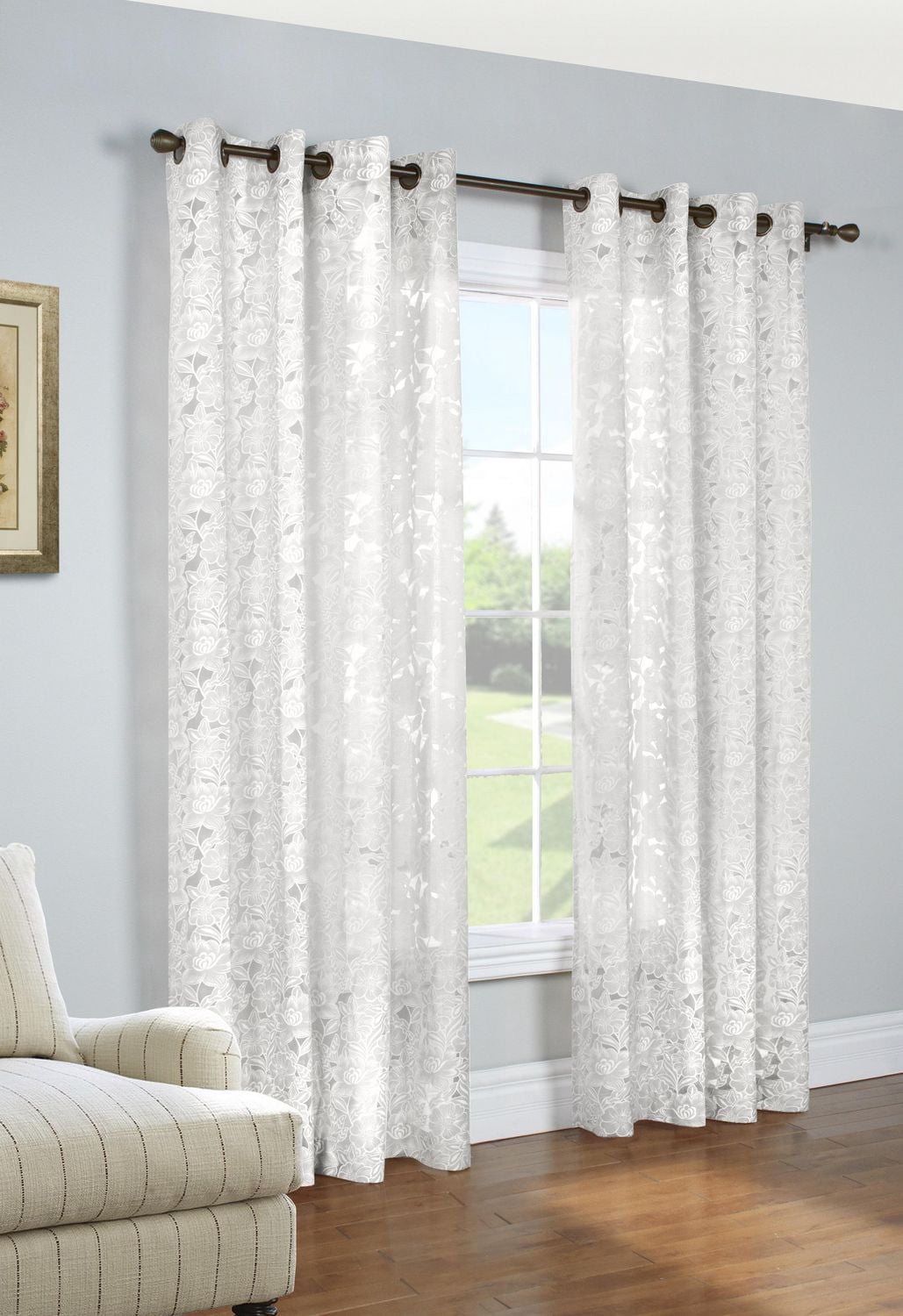Habitat Charlotte Floral Printed Burnout Grommet Window Curtain