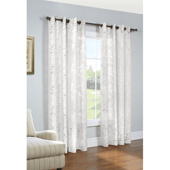 Habitat Charlotte Floral Printed Burnout Grommet Window Curtain