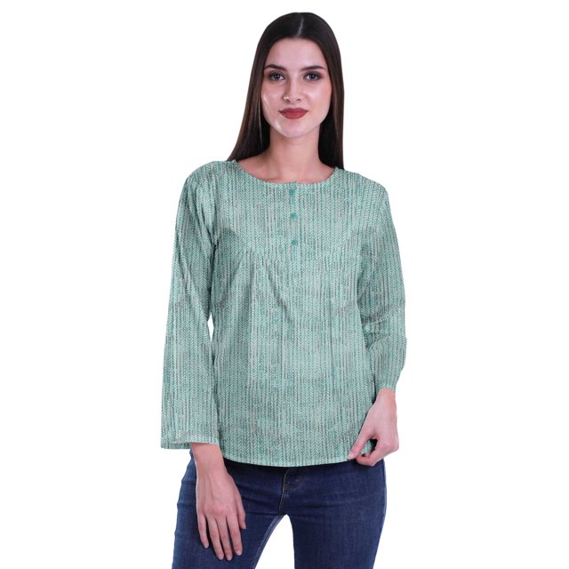 Moomaya Printed Button Placket Full Sleeve Top Round Neck WoMen's Casual Summer Tunic