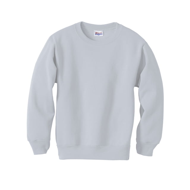 Hanes ComfortBlend EcoSmart Chandail à Col Rond pour Garçon en Taille g et Couleur Cendre. Fabriqué à Partir d'Un Mélange de Molleton de Poids Moyen de 7,8 oz de 50 % Coton et 50 % polyester, avec jusqu'à 5 % de polyester Recyclé Provenant de Bouteilles en Plastique. Comprend une Étiquette de Cou Sans Étiquette, une Taille et des Poignets Côtelés, et un Tissu Breveté à Faible Boulochage, à Densité de Points Élevée PrintPro® XP.