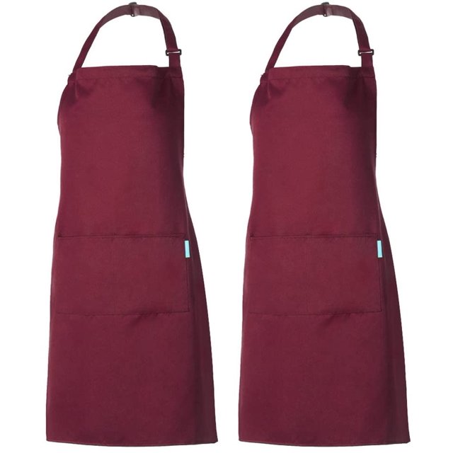 Tablier de Cuisine 2 Pochettes Tablier de Cuisine pour Femmes Hommes Chef Sangle de Cou Réglable (Rouge)