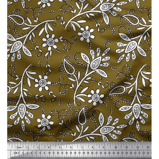 Soimoi Rayon Fabric Leaves & Floral Block Decor Fabric Printed Yard 56 Inch Wide