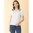 thumbnail image 3 of INSPIRE CHIC Blouse Haut à Col Peter Pan Décontracté d'Été Rétro à Manches Bouffantes pour Femme TG Blanc, 3 of 6