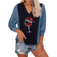 thumbnail image 1 of Pompotops Mode Femme T-Shirt à Manches Longues Col en V Automne Imprimé Blouse à Capuche, 1 of 5