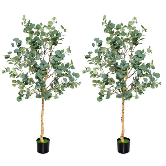 Costway 2 PCS 5.5FT Artificial Tree Fake Eucalyptus Tree for Living Room Office Home