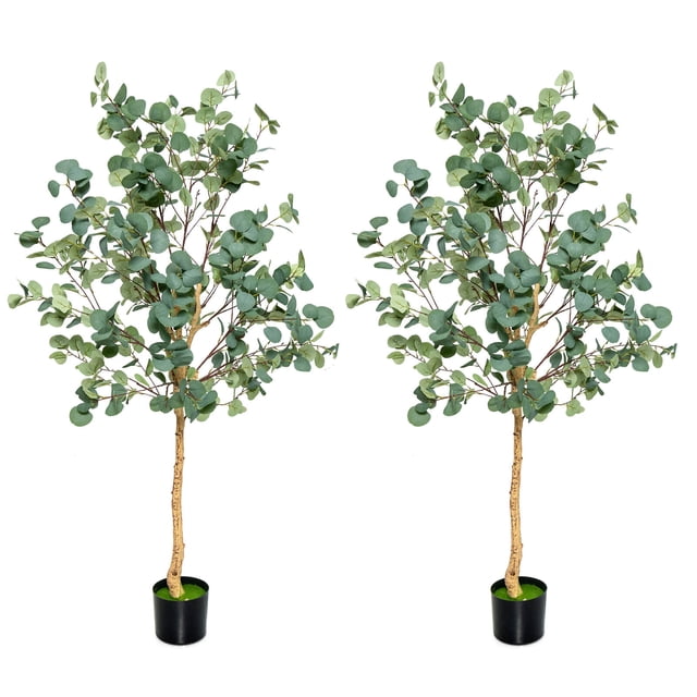 Costway 2 PCS 5.5FT Artificial Tree Fake Eucalyptus Tree for Living Room Office Home