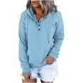 thumbnail image 2 of Womens 2023 Hooded Snap Button Collar Drawstring Hoodies Pullover Sweatshirts Fall Long Sleeve Tops Shirts with Pocket Plus Size Oversized Sweatshirts For Women Halloween, 2 of 5
