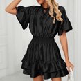 thumbnail image 2 of EQWLJWE Robes d'Été pour Femmes 2023 Mode pour Femmes Couleur Unie Confortable Ample à Manches Courtes Décontractée Robe en Dentelle à Découpes, 2 of 9