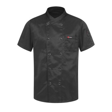 Miaeowve Unisex Short Sleeves Chef Jacket Coat Restaurant Kitchen Lightweight Chef Top for Men Women #01Black L