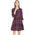 thumbnail image 1 of INSPIRE CHIC Women's Plaid Button up Point Collar Long Sleeve a-Line Dress, 1 of 7