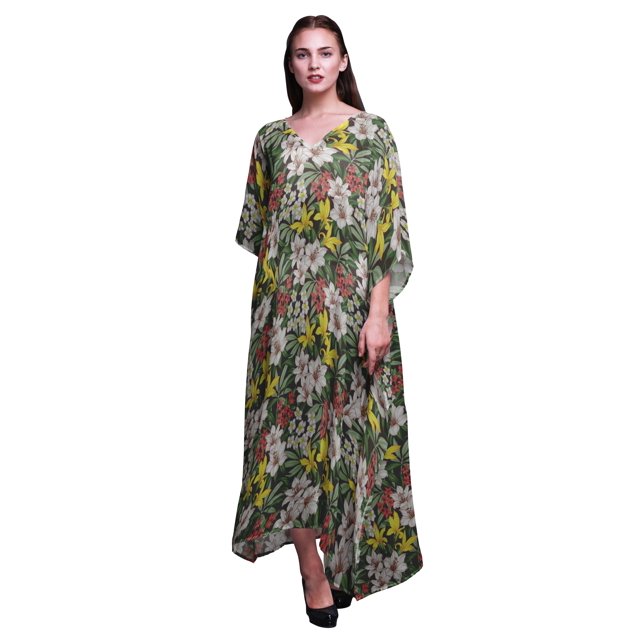 Bimba Kaftan Long de Plage à Fleurs pour Femmes, Tenue de Plage, Paréo de Bikini, Robe Maxi - S-L