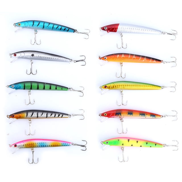 10pcs Leurres de Pêche Colorés 95mm Crankbaits Appâts Crochets Pointus Accessoires de Pêche Tackle