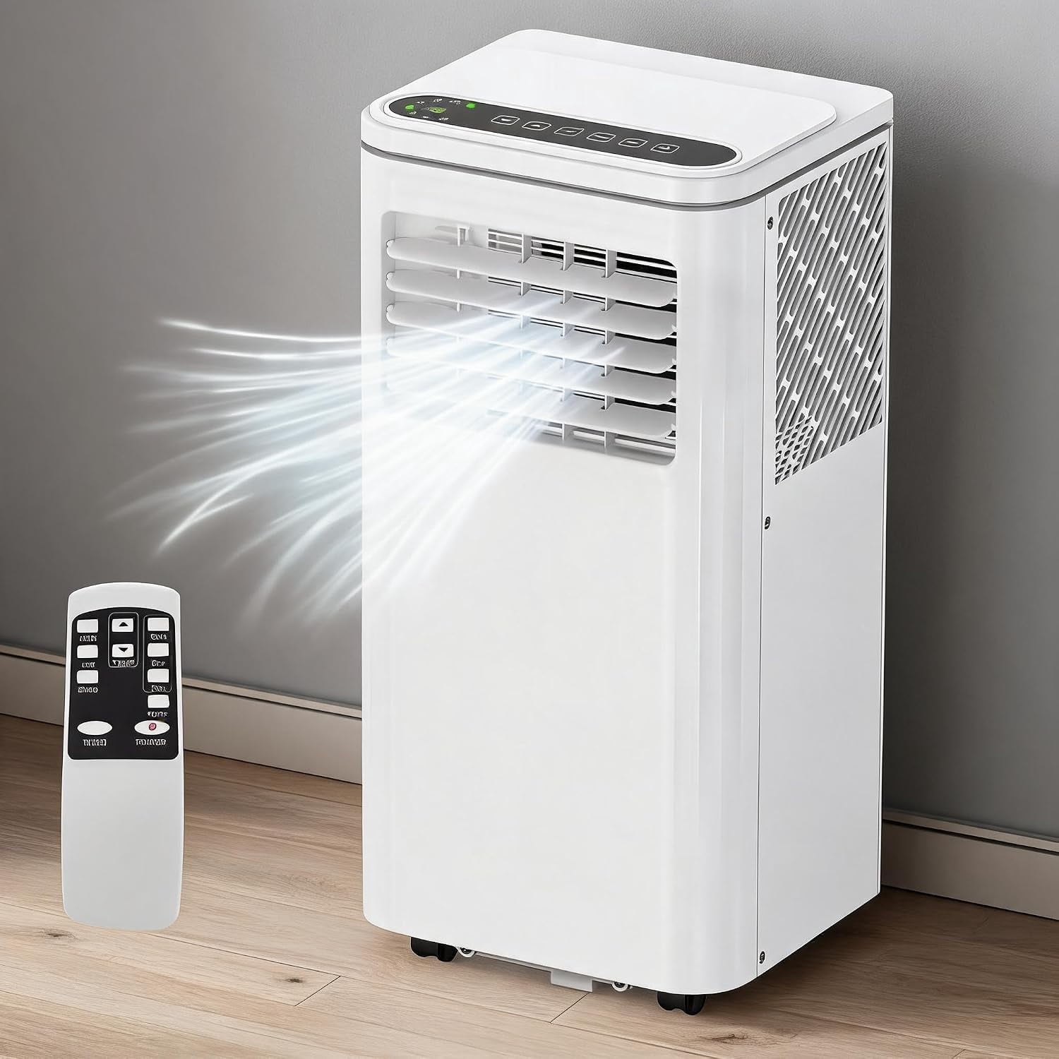 IdealHouse 10,000 BTU Portable Air Conditioner – 3-in-1 Cool, Dehumidifier & Fan, 4-Way Swing, Sleep Mode, 24H Timer, LED Display, Remote, for Rooms Up to 450 Sq. Ft