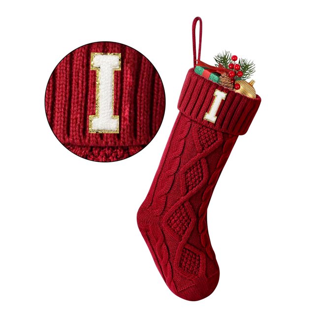 TETOU Bas de Noël avec Lettre Initiale 18 Pouces Bas pour Décoration de Noël - Rouge I