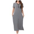 thumbnail image 2 of Jovati Longue Chemise de Nuit pour Femmes, Robe de Nuit en Coton à Col Rond, Manches Courtes, Coupe Ample, avec Poches, Blanc Rouge Vin Gris Foncé Vert Armée, 2 of 7
