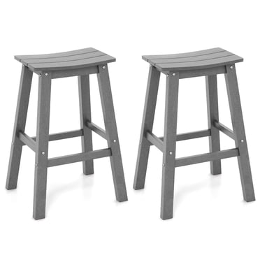 Costway Tabouret de Bar de Patio 29 Pouces Ensemble de 2 avec Siège Courbé et Repose-Pieds pour Cour Arrière Extérieur Gris