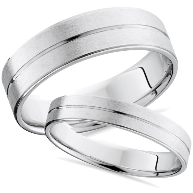 Ensemble d'Alliances Assorties en Or Blanc 14 K Brossé