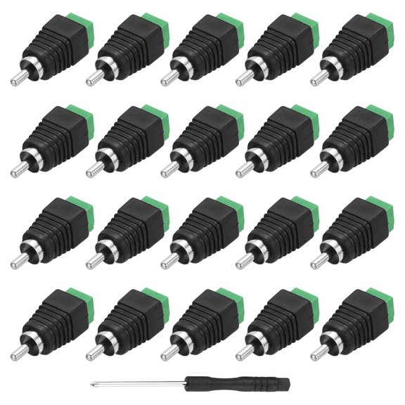 20 Pcs Adaptateur Sans Soudure pour Câble RCA, Fil de Haut-Parleur Audio/vidéo Fiches RCA Mâles, Connecteur de Borne à Vis, Noir (Inclut un Tournevis)